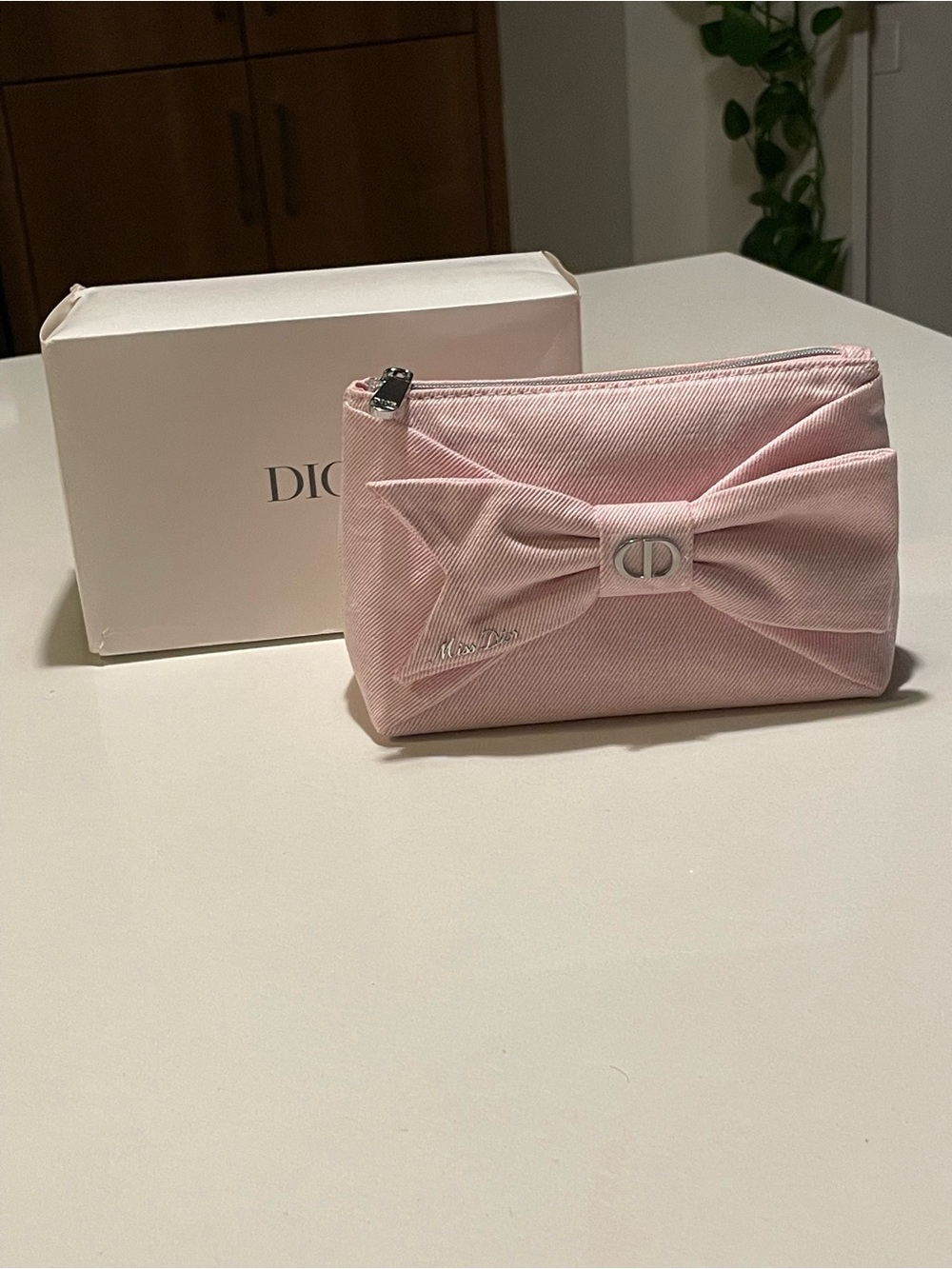 Dior Beauty Light Pink Bow Cosmetic Pouch with CD Logo